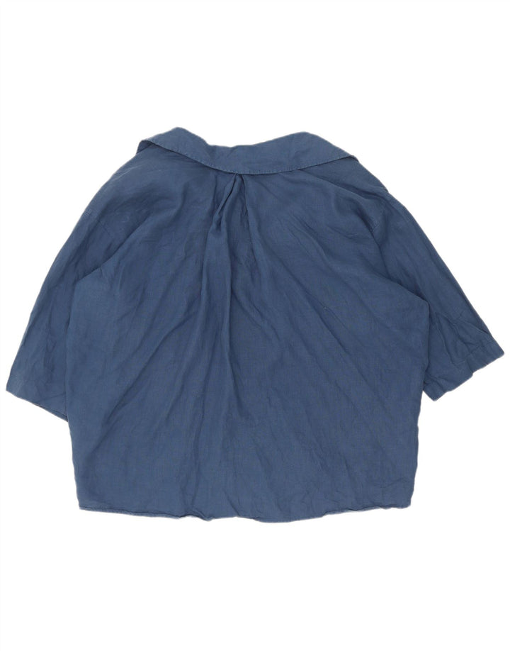 Zara Womens Short Sleeve Oversized Shirt Blouse UK 14 Medium Navy Blue
