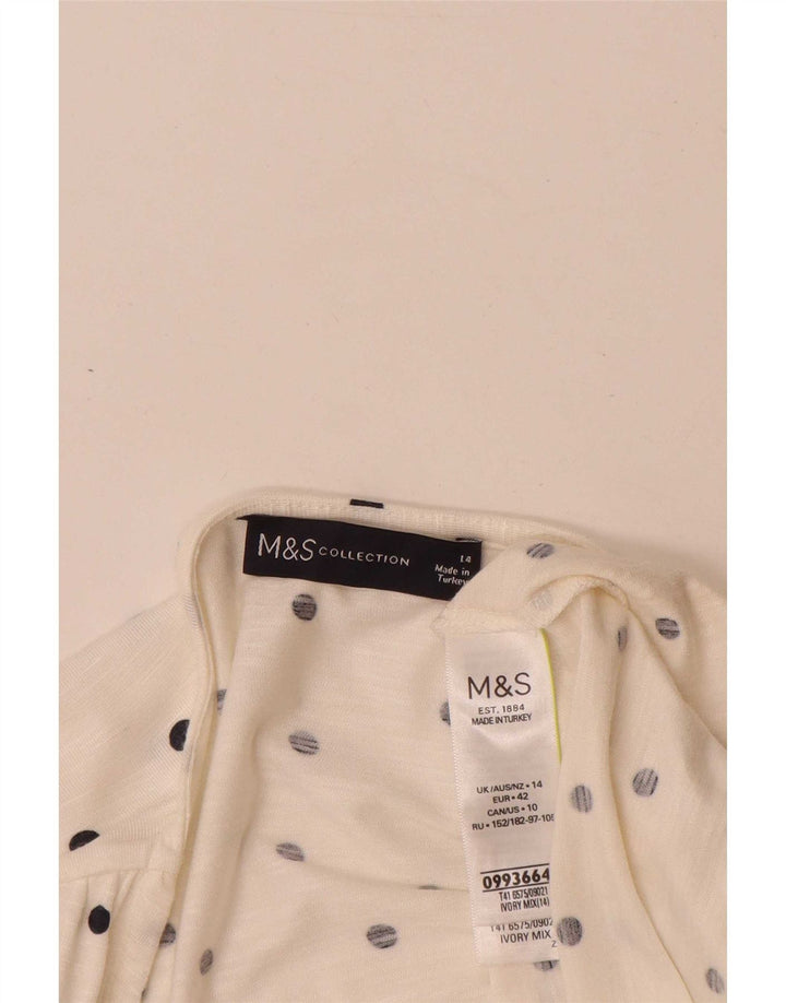 Marks & Spencer Damen Top Langarm UK 14 Large Off White Spotted