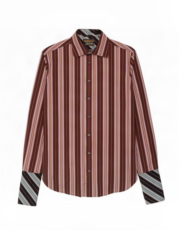 Ted Baker Mens Formal Shirt Size 38 15 Medium Brown Striped Cotton