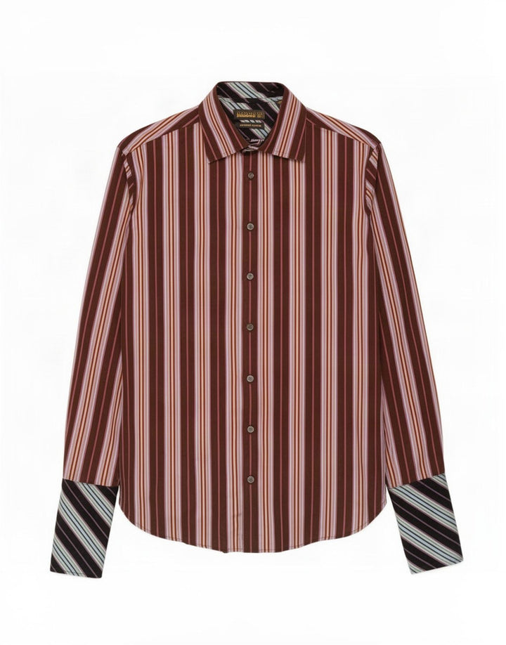 Ted Baker Mens Formal Shirt Size 38 15 Medium Brown Striped Cotton