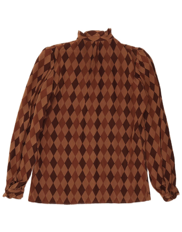 Pancaldi & B Womens Shirt Blouse UK 12 Medium Brown Argyle/Diamond Silk