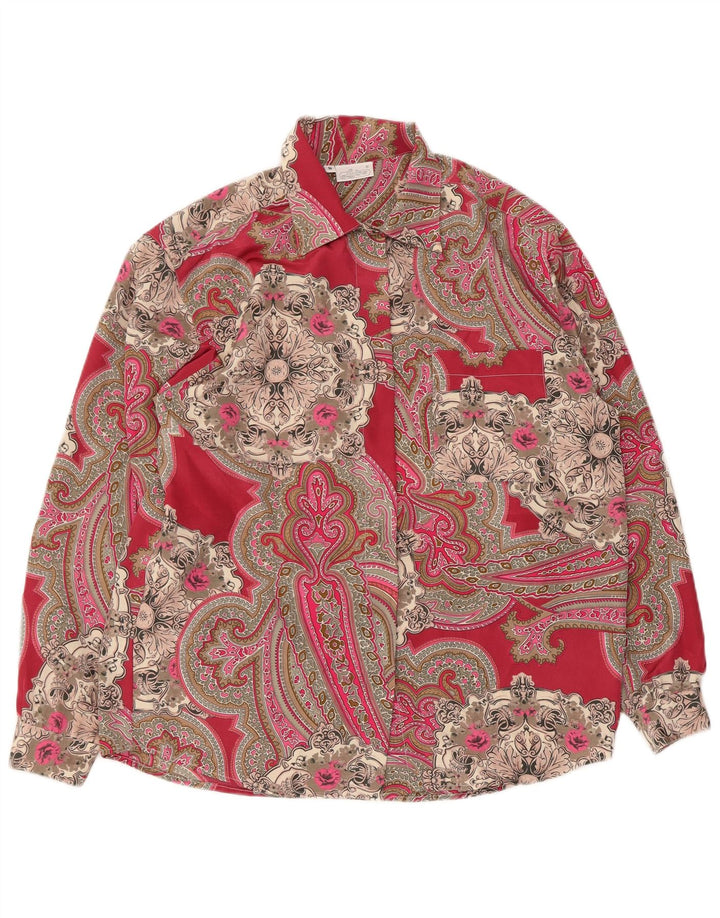Vintage Womens Oversized Shirt Blouse UK 10 Small Red Paisley Polyester