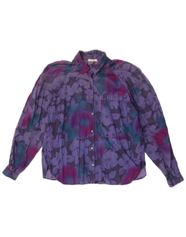 Vintage mujer camisa Reino Unido 16 grande púrpura floral