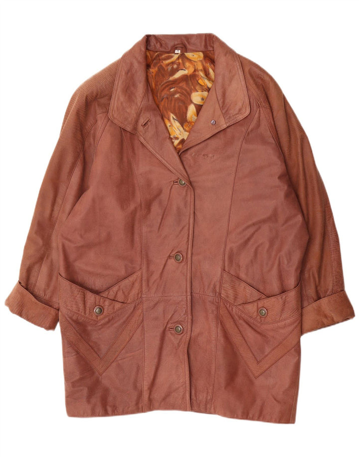 Vintage Womens Oversized Leather Coat EU 38 Medium Brown Leather