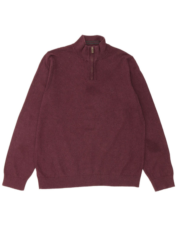 Fat Face Mens Zip Neck Jumper Sweater Large Burgundy Cotton