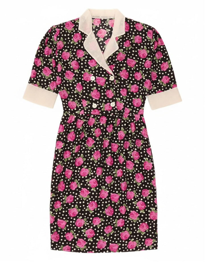 Vintage Womens Bodycon Dress IT 46 Large Black Floral Polyester