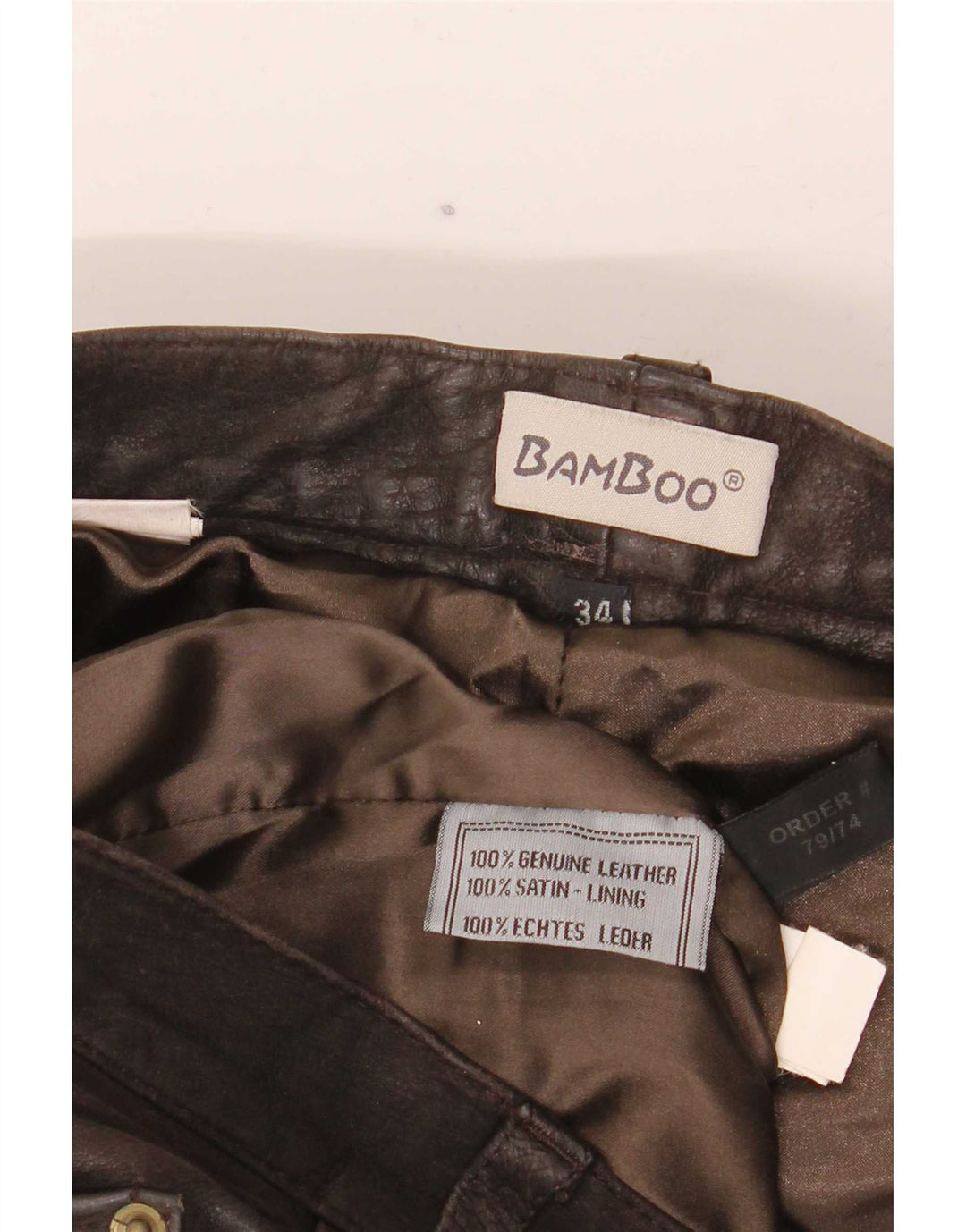 Vintage Mens Straight Leather Trousers W34 L32 Brown
