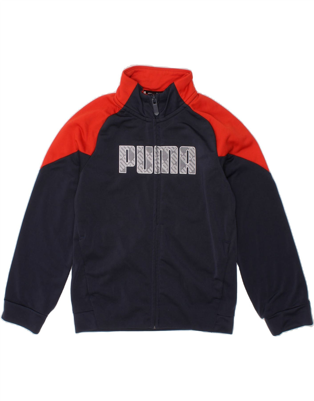PUMA Boys Graphic Tracksuit Top Jacket 5-6 Years Navy Blue Colourblock Vintage Puma and Second-Hand Puma from Messina Hembry 