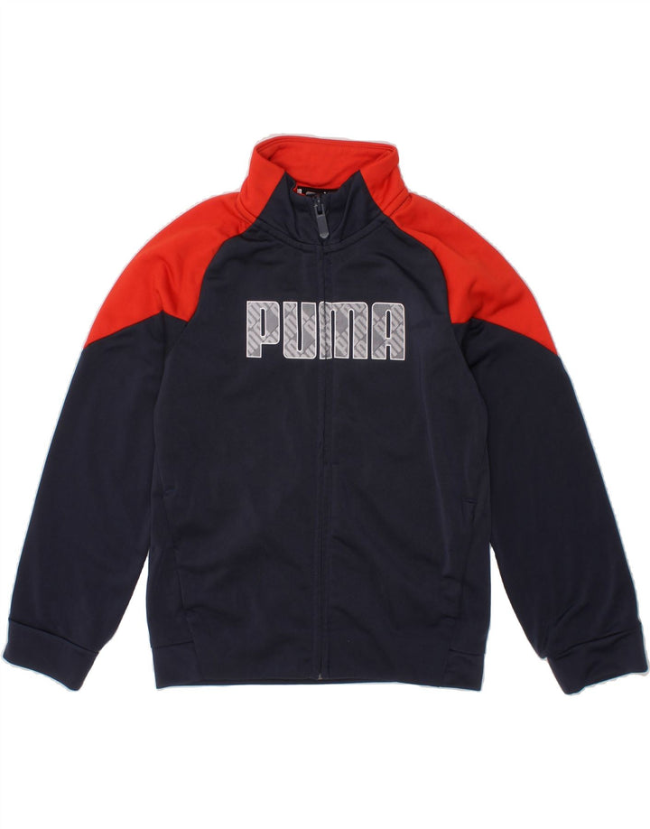 PUMA Boys Graphic Tracksuit Top Jacket 5-6 Years Navy Blue Colourblock Vintage Puma and Second-Hand Puma from Messina Hembry 