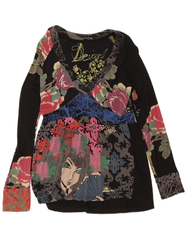 Desigual Donna Graphic Top Manica Lunga UK 18 XL Nero Floreale
