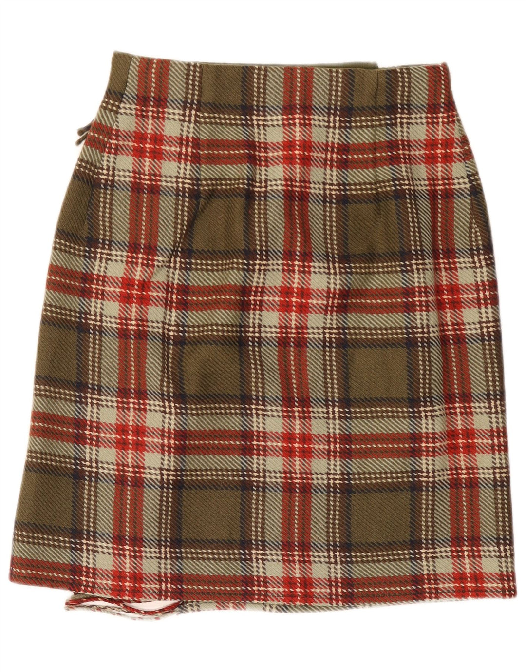 Daniel Hechter Womens Wrap Skirt UK 10 Small W27  Khaki Plaid Wool