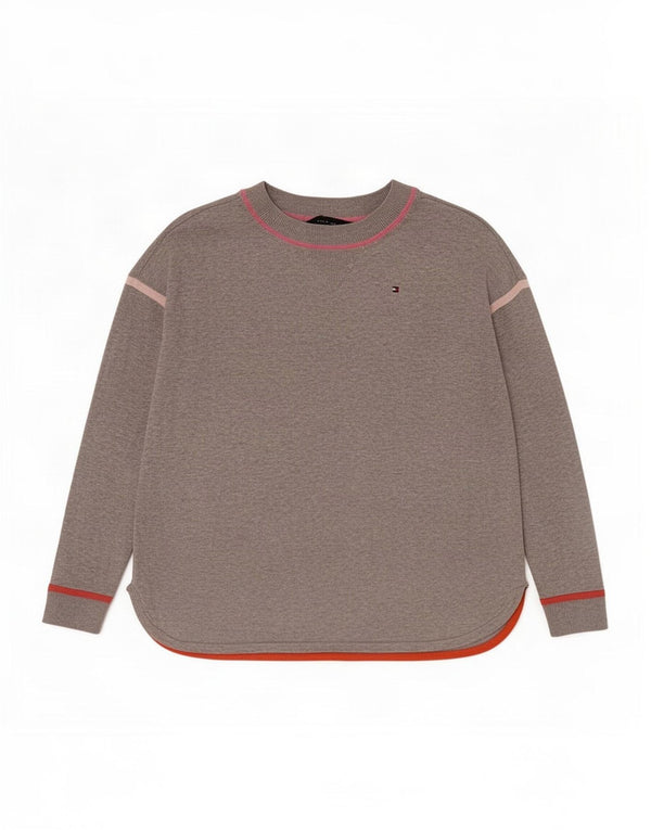 Tommy Hilfiger Womens Oversized Top Long Sleeve UK 6 XS Grey Flecked Cotton