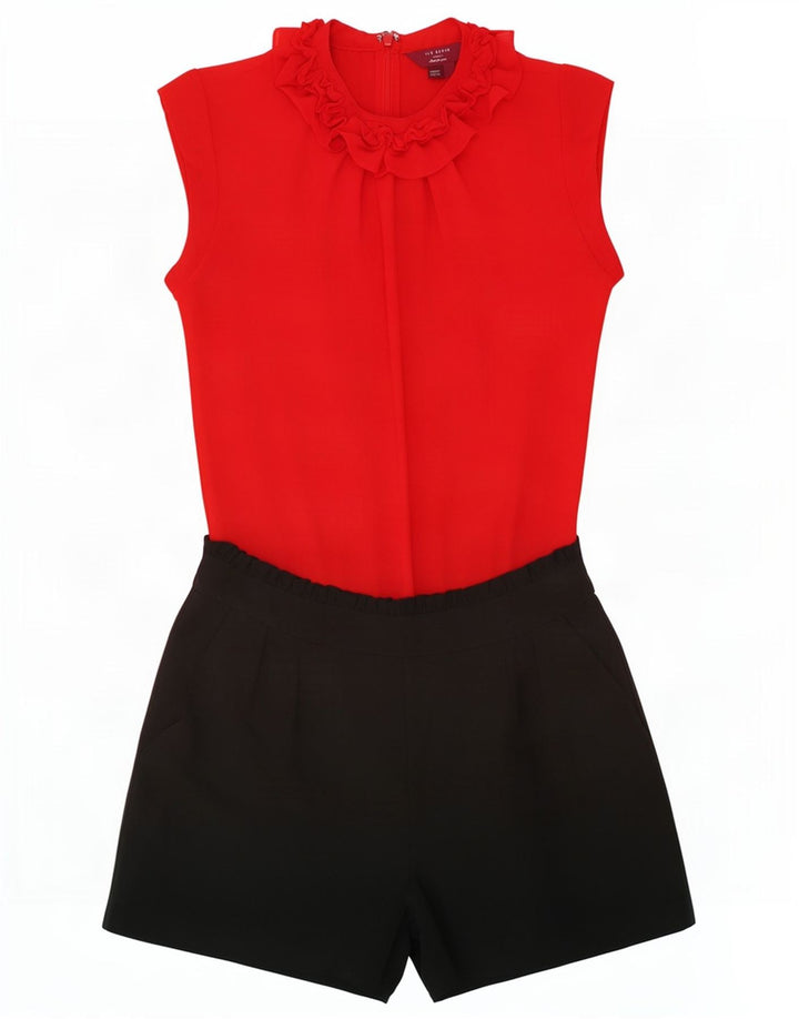 Ted Baker Womens Ruffle Front Playsuit Size 0 2XS Red Colourblock Polyester