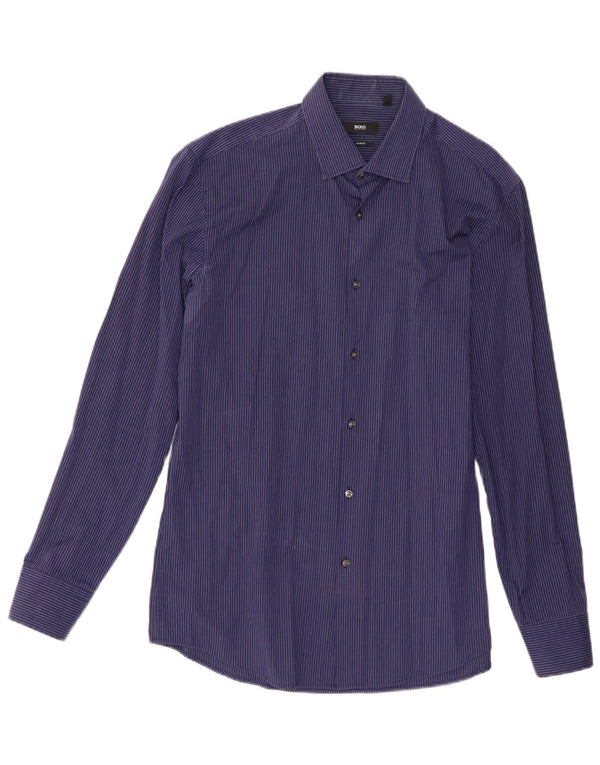 Camicia slim fit da uomo Hugo Boss taglia 41 16 grande cotone gessato blu