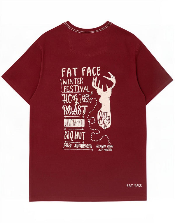 Fat Face Mens Graphic T-Shirt Top Medium Burgundy Cotton