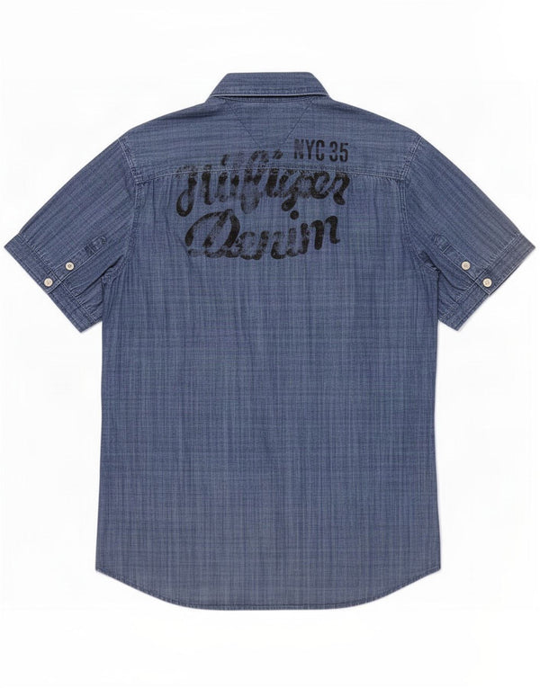Tommy Hilfiger Mens Graphic Short Sleeve Shirt Small Blue Check Cotton