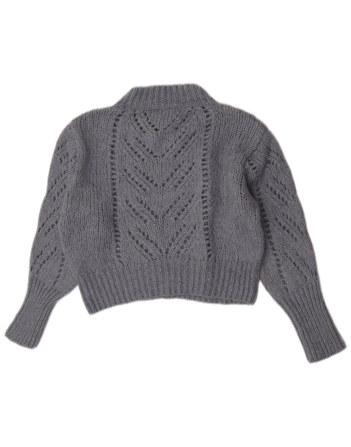 Zara Womens Crop Turtle Neck Jumper Sweater UK 12 Medium Blue Acrylic