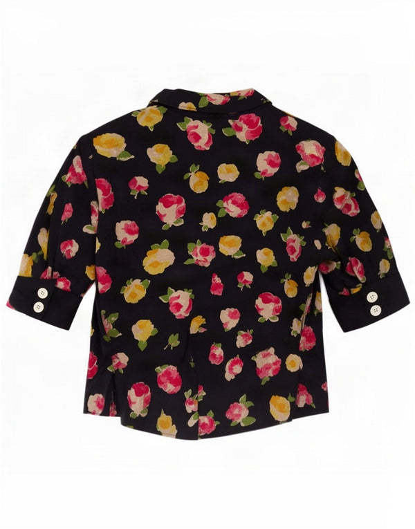 Vintage Womens 2 Button Short Sleeve Blazer Jacket IT 46 Large Black Floral