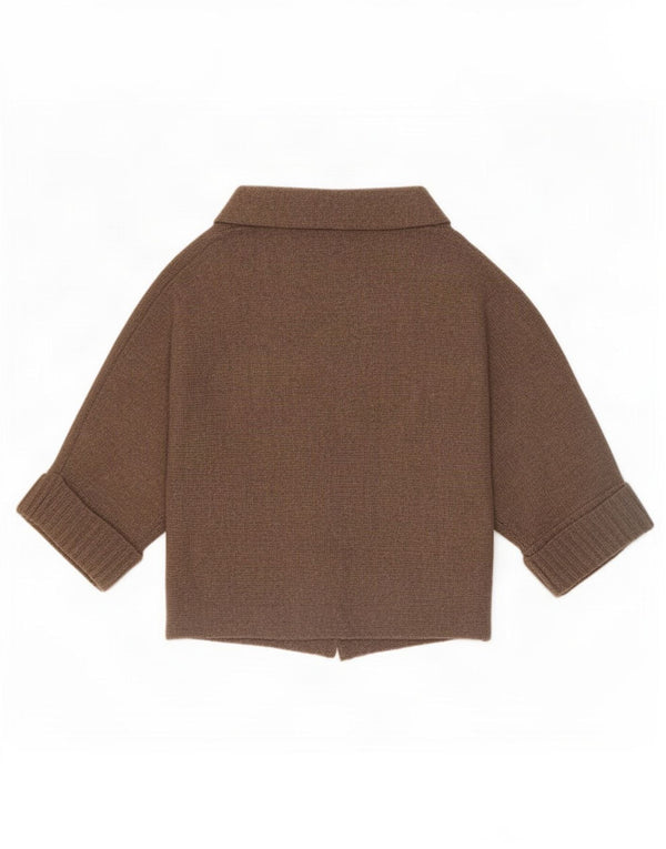 Zara Womens 3/4 Sleeve Cardigan Sweater UK 14 Medium Brown Acrylic