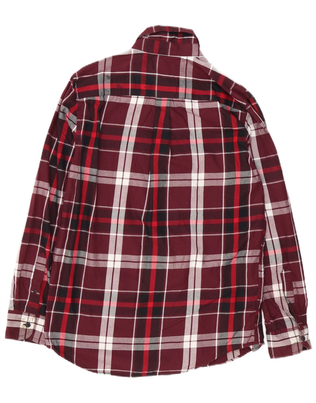 Chaps Mens Flannel Shirt Small Burgundy Plaid Cotton