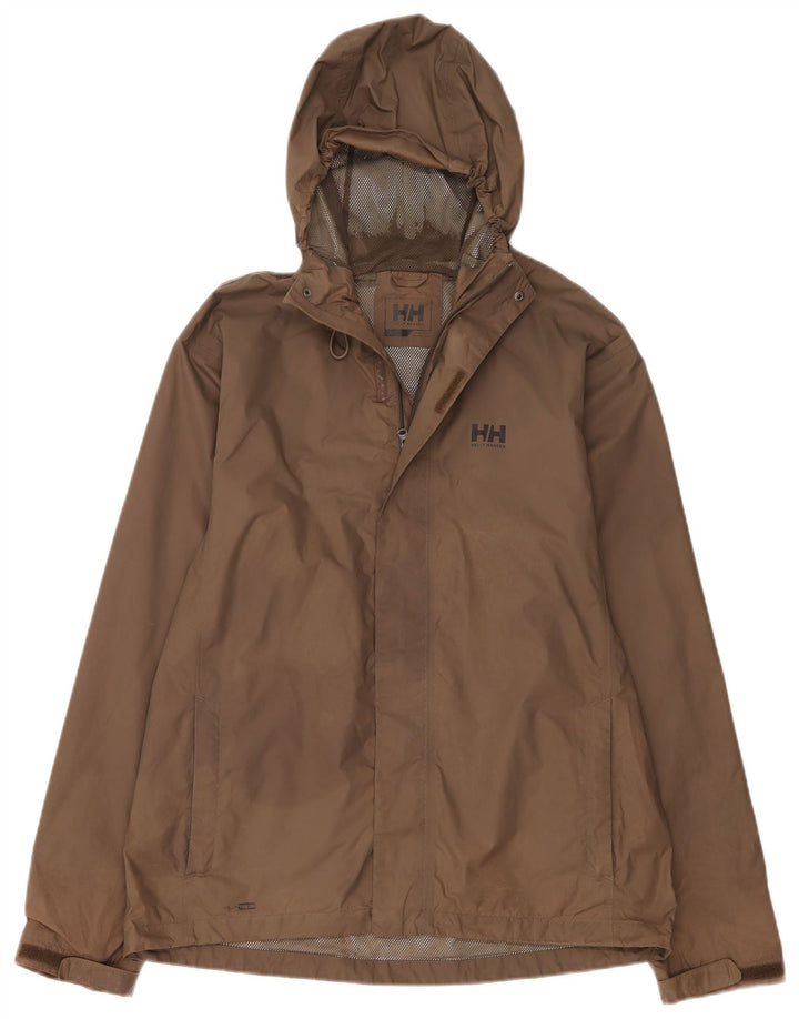 Helly Hansen Mens Hooded Rain Jacket UK 40 Large Beige Polyamide