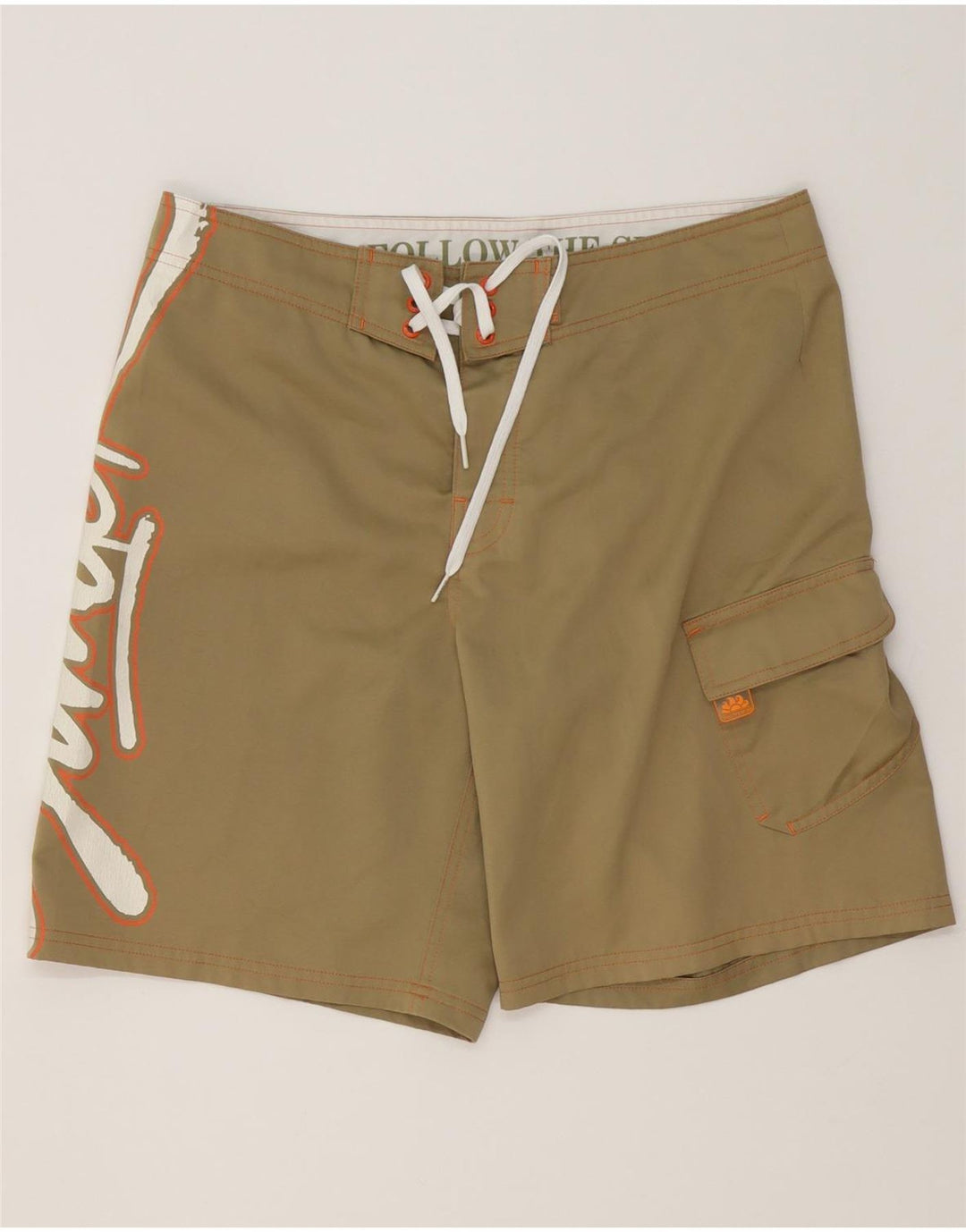 Sundek Mens Graphic Swimming Shorts Medium Beige Polyester