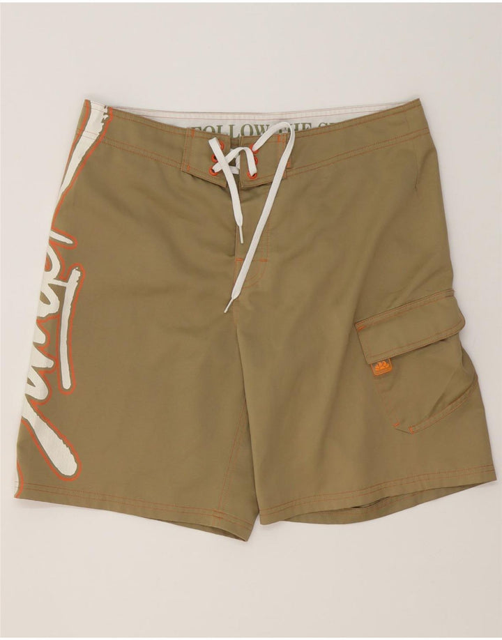Sundek Mens Graphic Swimming Shorts Medium Beige Polyester