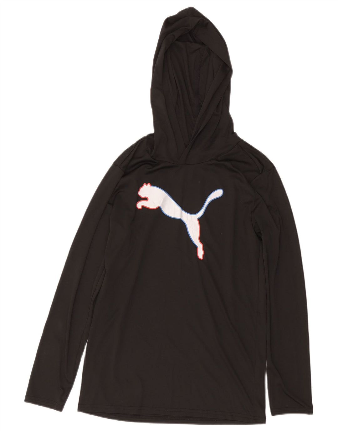 PUMA Boys Hooded Graphic Top Long Sleeve 14-15 Years Large Black Polyester