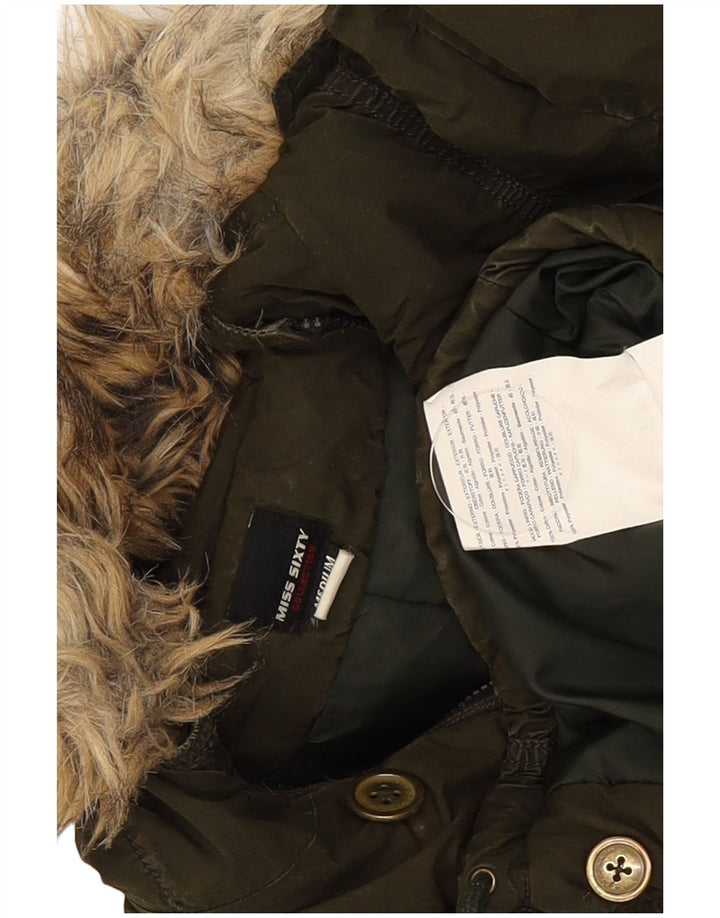 Miss Sixty Womens Hooded Parka Jacket UK 12 Medium Khaki Cotton