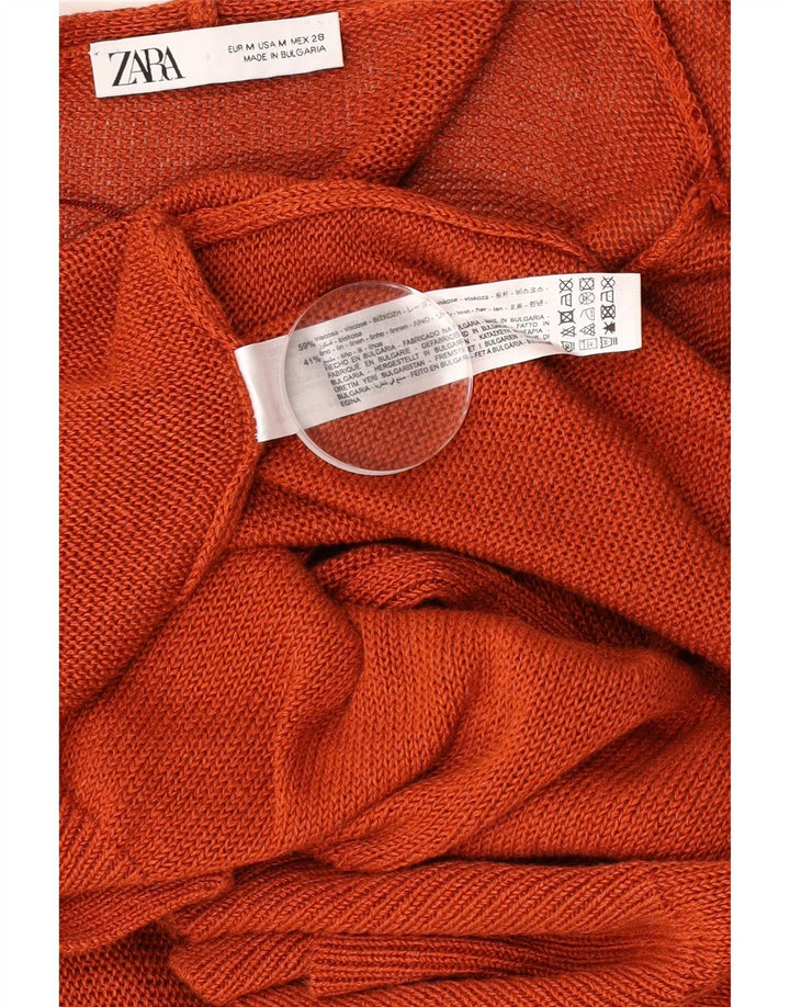 Zara Womens Longline Open Cardigan Sweater UK 14 Medium Brown Viscose