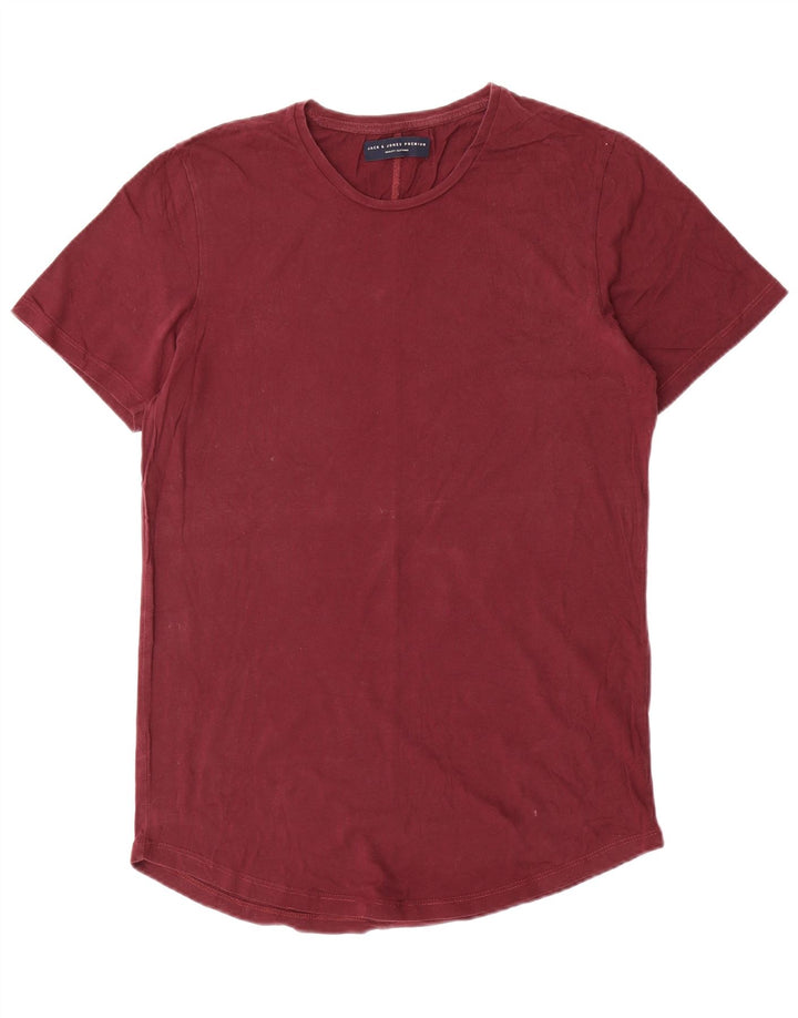 Jack & Jones Mens T-Shirt Top Medium Burgundy Cotton
