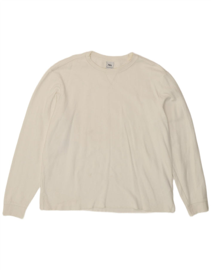 Zara Mens Top Long Sleeve Large White Cotton