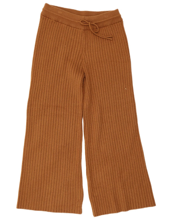 Zara Womens Knit Wide Leg Tracksuit Trousers UK 16 Large Brown Acrylic