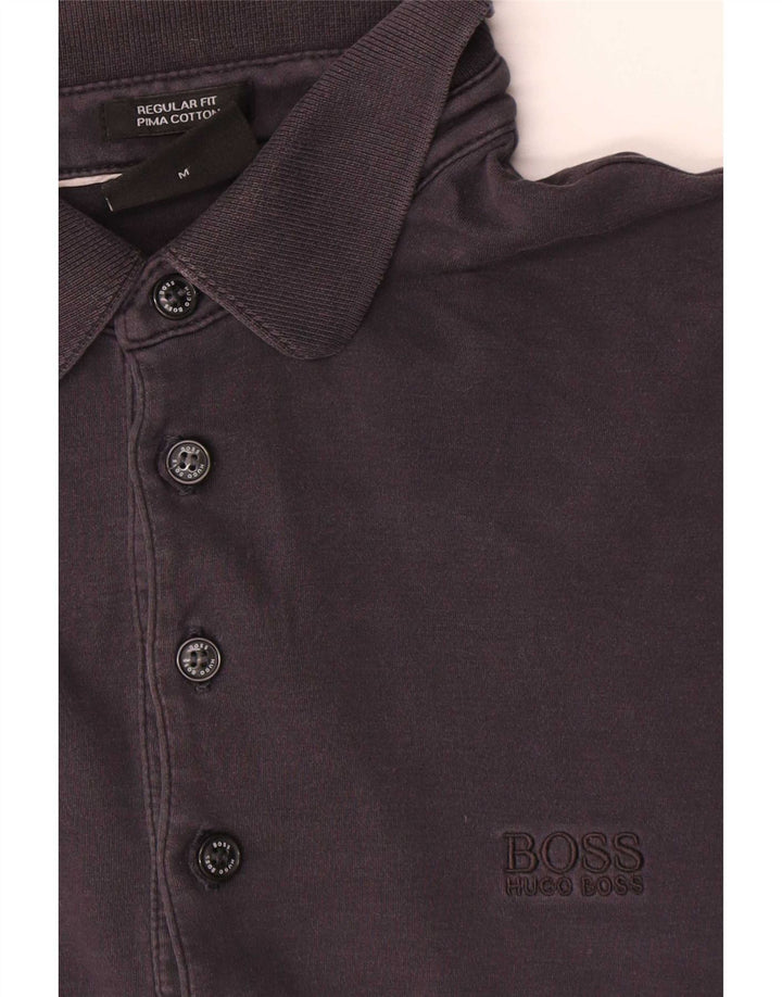 Hugo Boss Mens Long Sleeve Regular Fit Polo Shirt Medium Black Cotton
