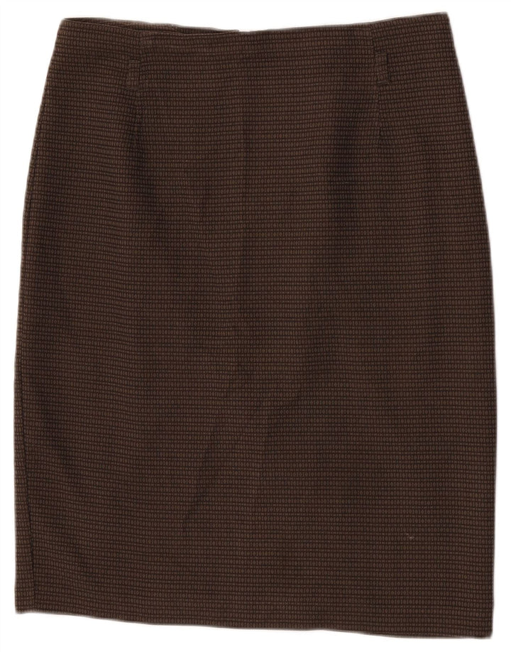 Marks & Spencer Pencil Nederdel til kvinder W32 Stor brun geometrisk polyester