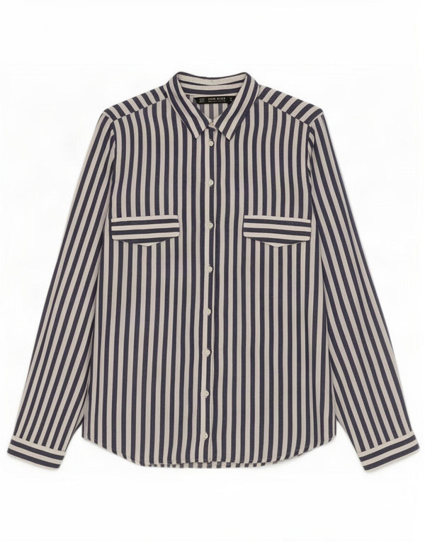 Zara Damen-Hemd UK 6 XS Marineblau gestreifte Viskose