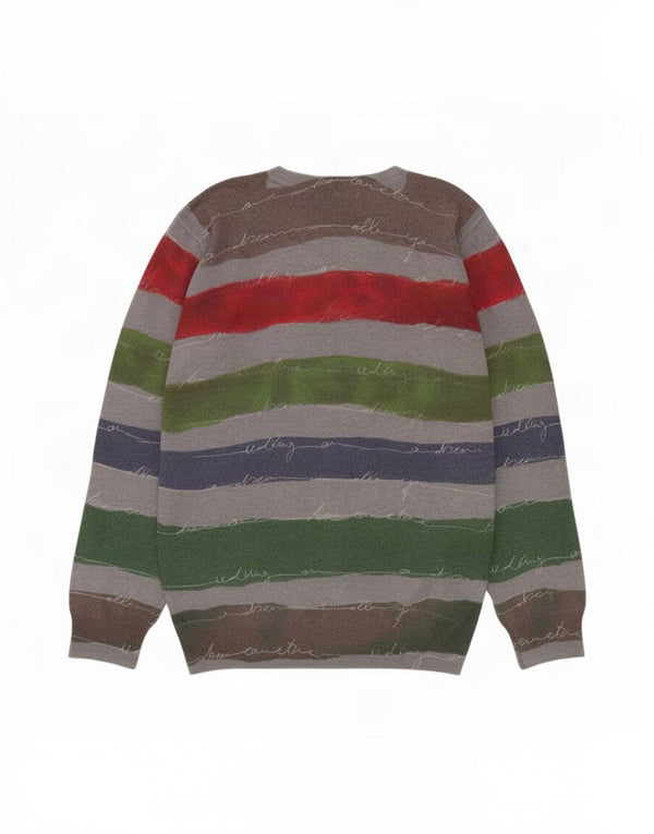 Desigual Mens Graphic V-Neck Jumper Sweater Large Multicoloured Striped