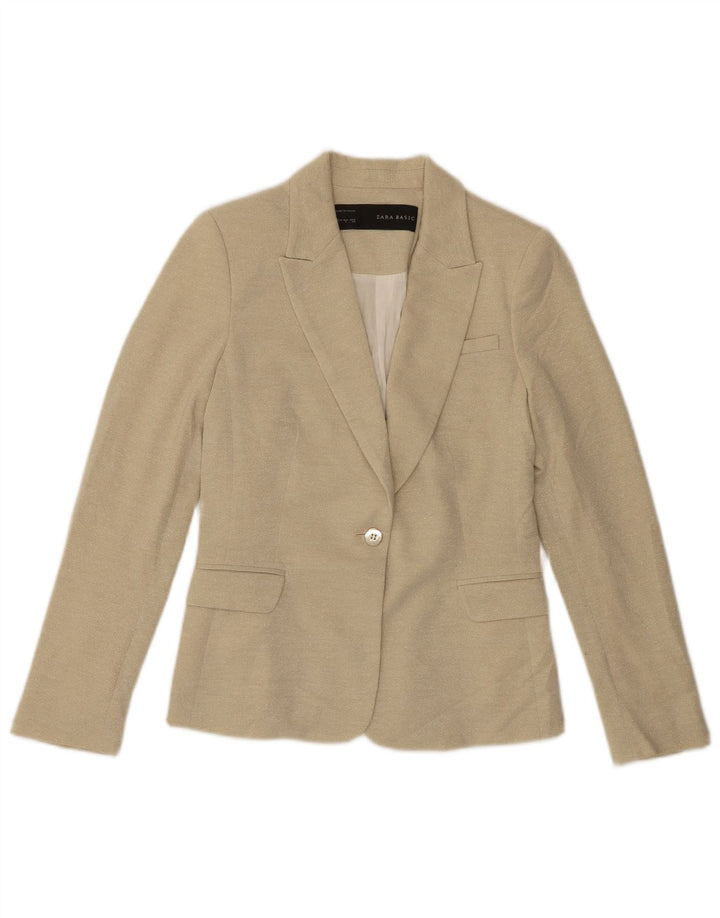 ZARA Womens 1 Button Blazer Jacket UK 10 Small Beige