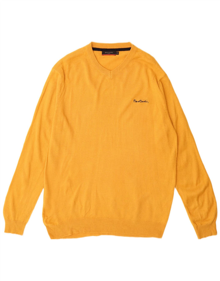 Pierre Cardin Mens V-Neck Jumper Sweater Medium Yellow Acrylic