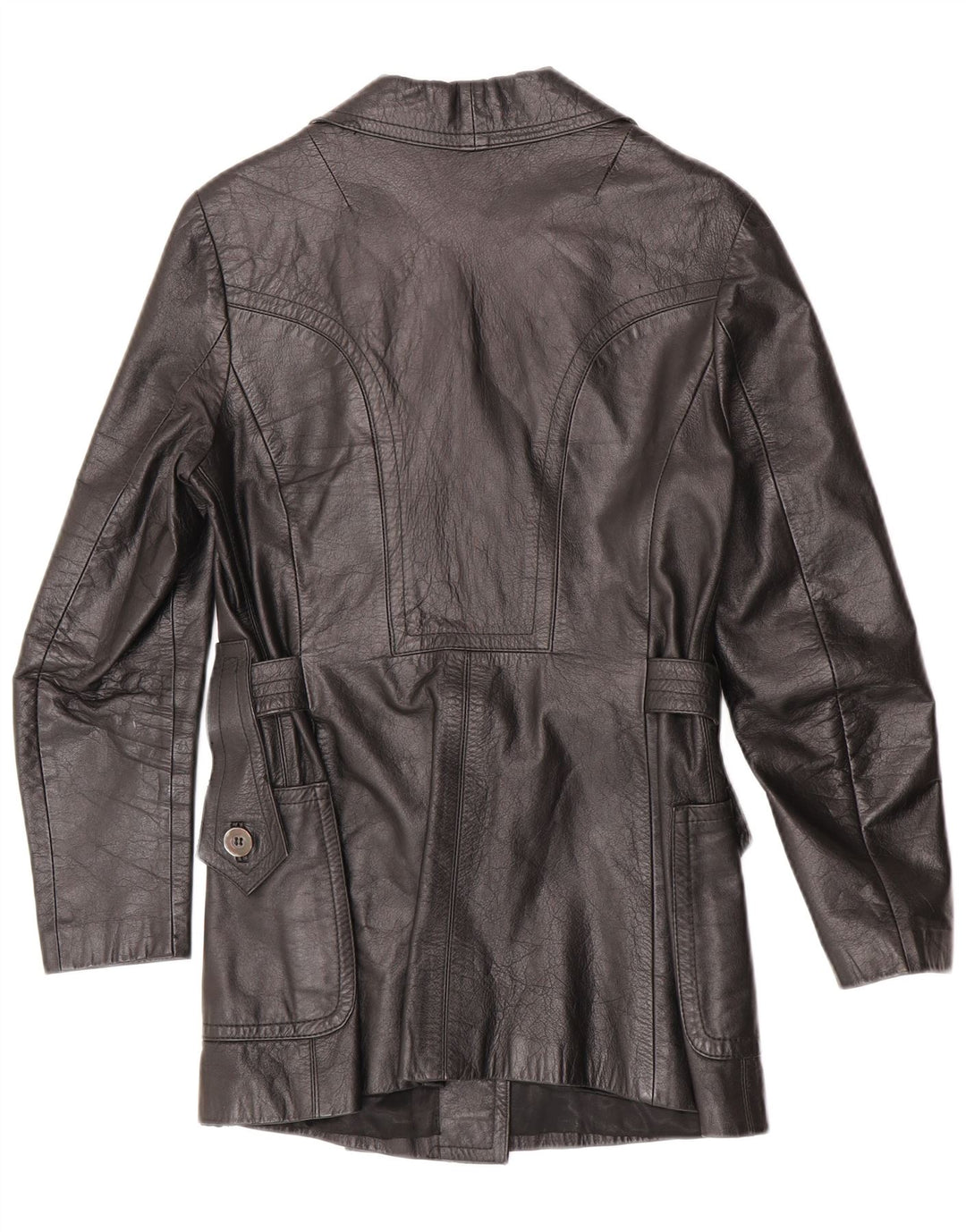 Vintage Womens Double Breasted Leather Jacket UK 10 Small Black Leather