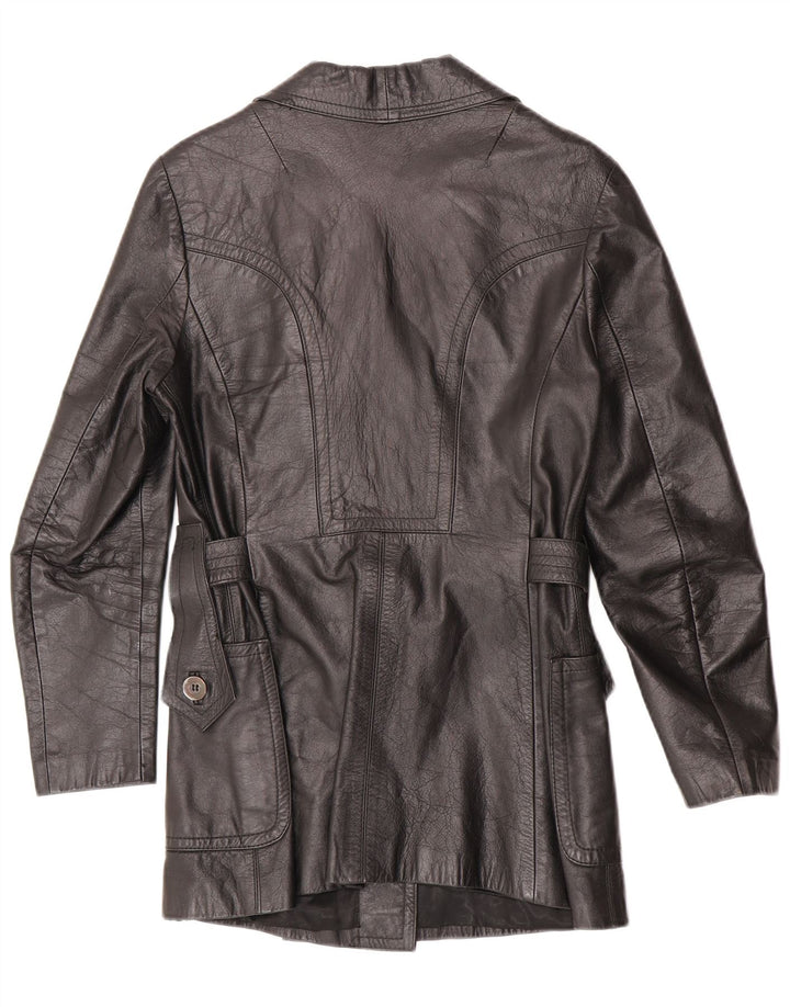 Vintage Womens Double Breasted Leather Jacket UK 10 Small Black Leather
