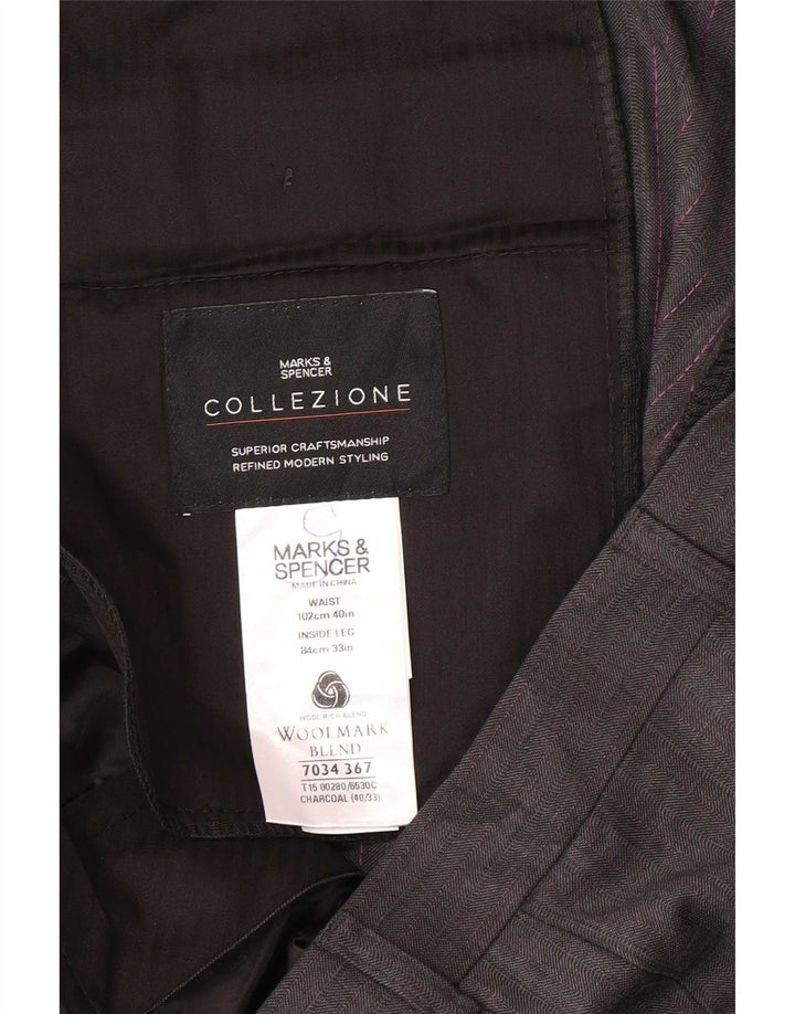 Marks & Spencer Mens Straight Suit Trousers W40 L33 Grey Wool