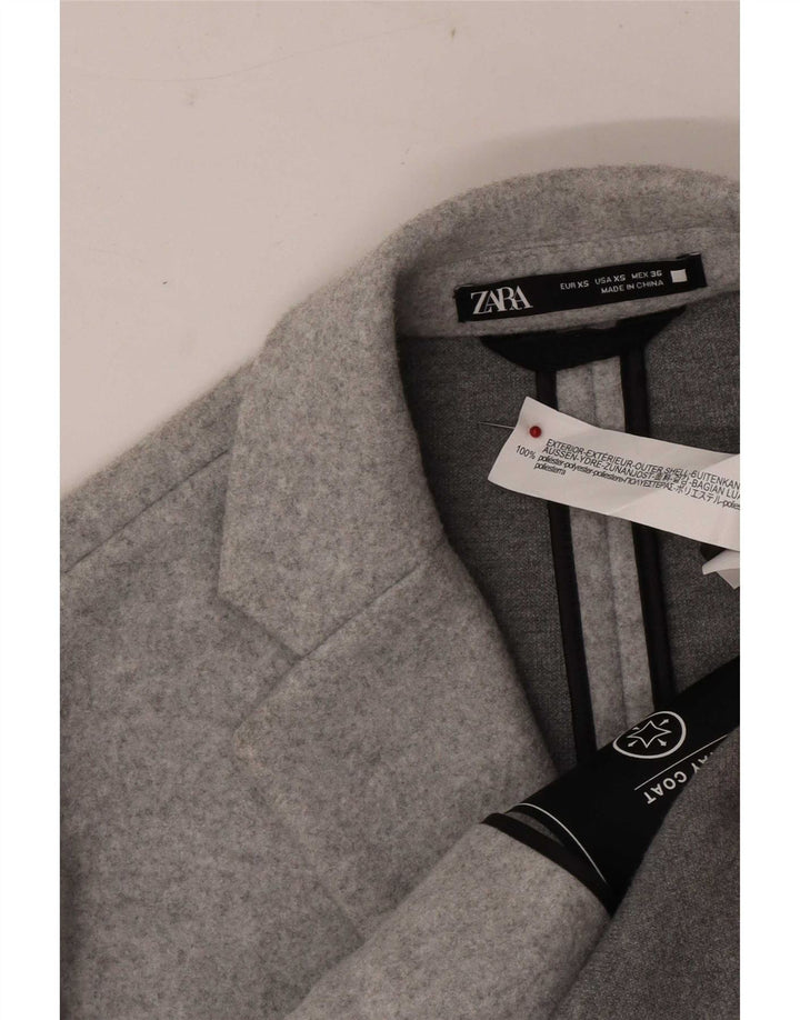 Zara Herre Overfrakke UK 34 XS Grå Flecked Polyester