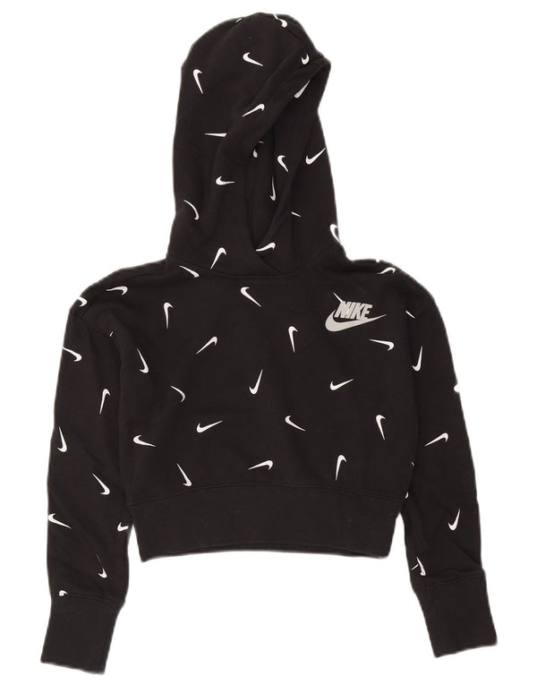 Nike Girls Crop Graphic Standard Fit Hoodie Jumper 8-9 Years Small Black
