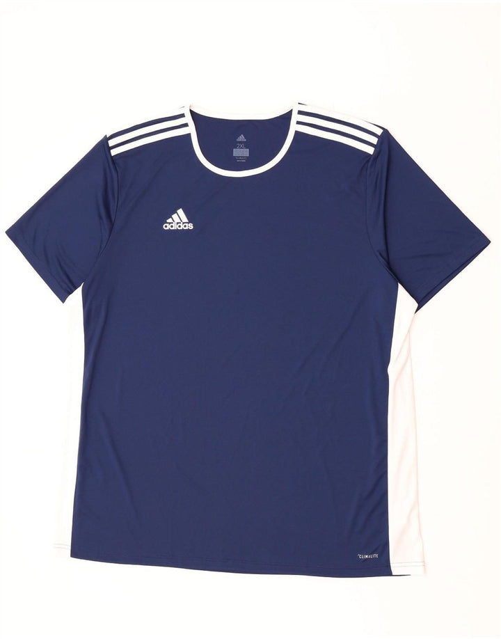 Adidas Mens Climalite T-Shirt Top 2XL Navy Blue Colourblock Polyester