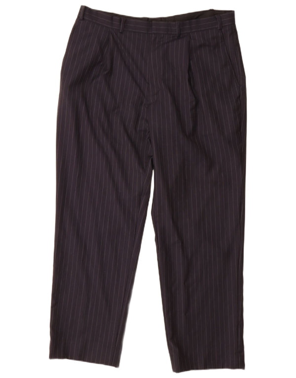 Pantaloni casual da uomo Marks & Spencer W36 L29 gessato blu navy