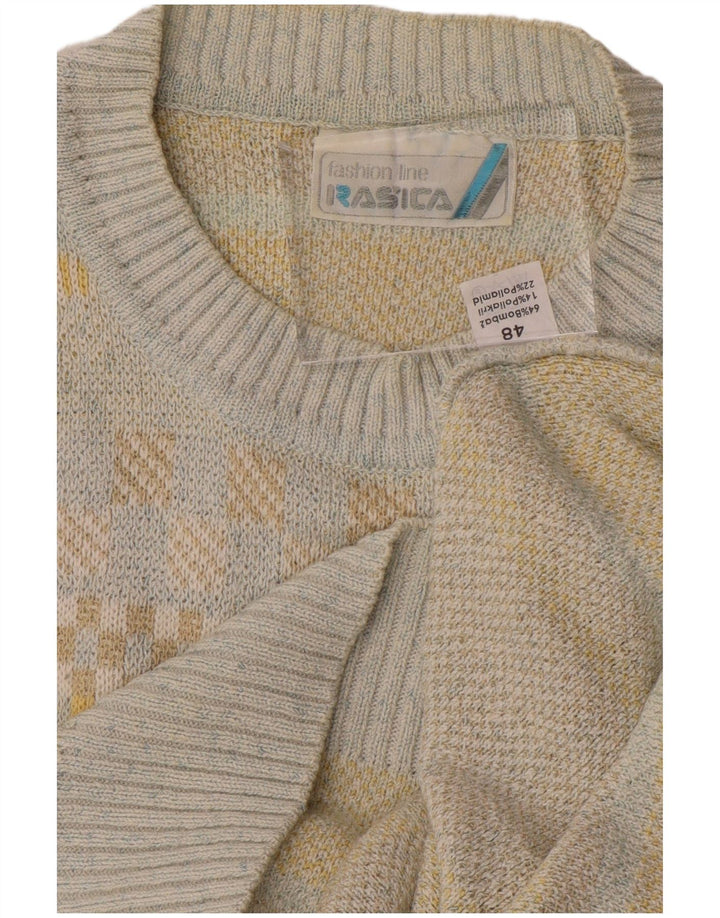 VINTAGE Mens Crew Neck Jumper Sweater IT 48 Medium Grey Check Polyacrylic