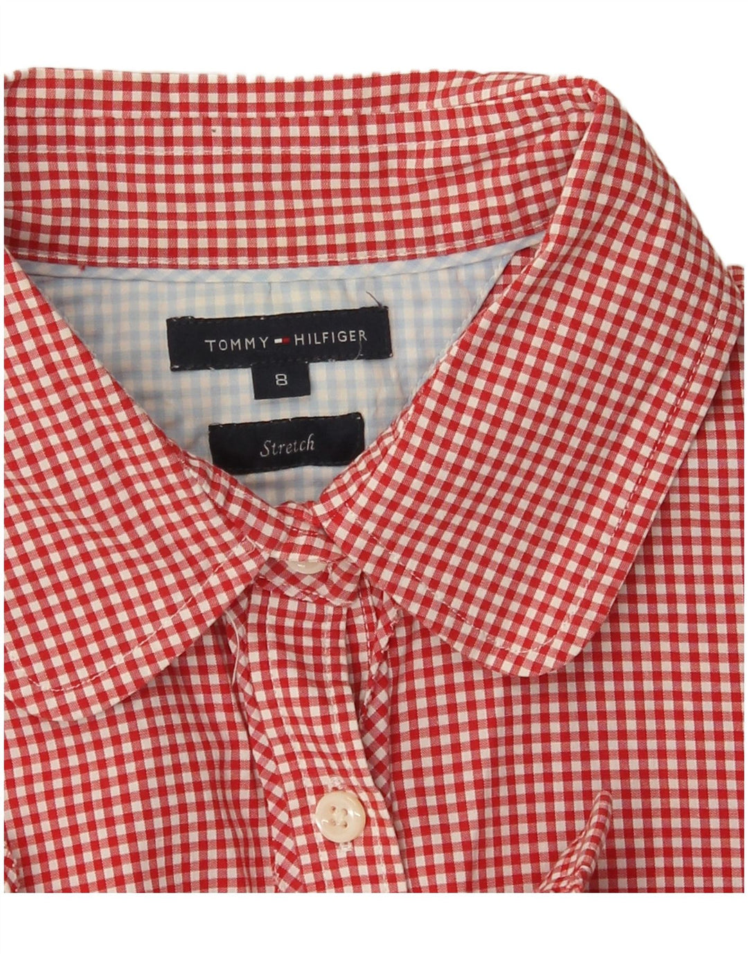 Tommy Hilfiger Womens Short Sleeve Shirt US 8 Medium Red Gingham