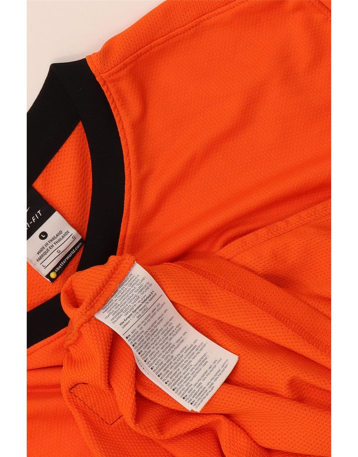 Nike Mens Dri Fit Top Long Sleeve Large Orange Colourblock Polyester