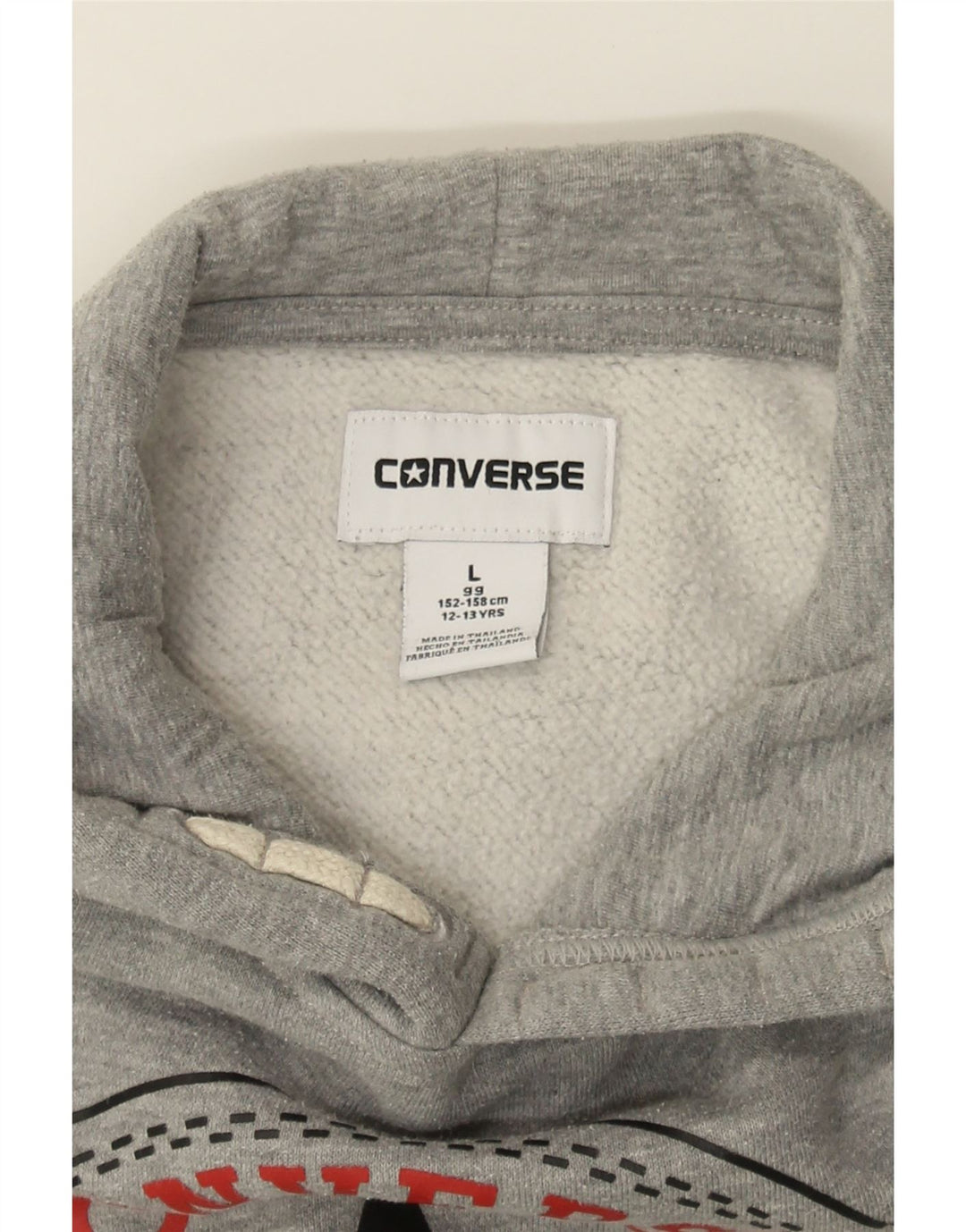 CONVERSE Boys Graphic Hoodie Jumper 12-13 Years Large Grey Cotton Vintage Converse and Second-Hand Converse from Messina Hembry 